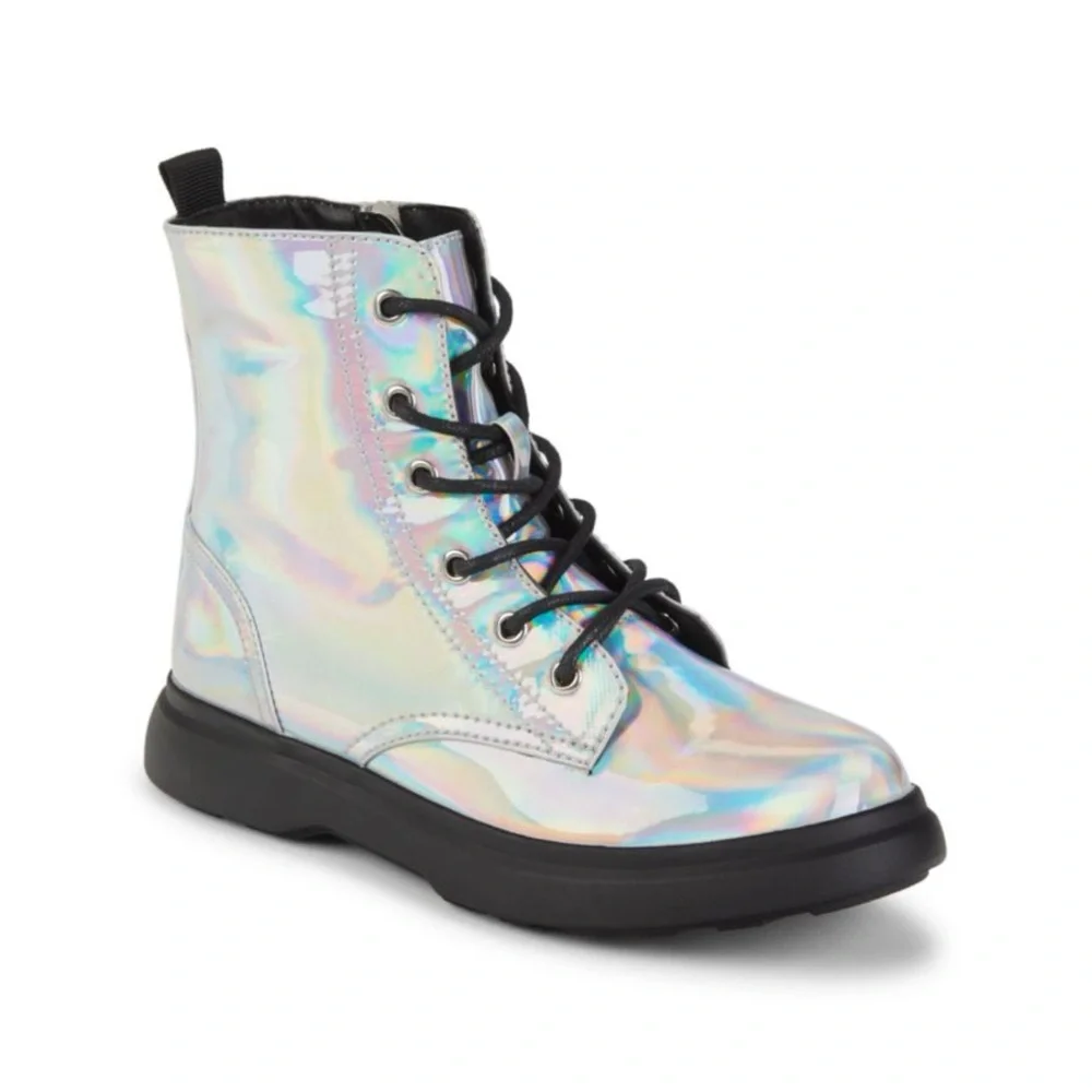 DOLCE VITA Girls Iridescent Metallic Booties | Size 4 | Lace Up + Zipper